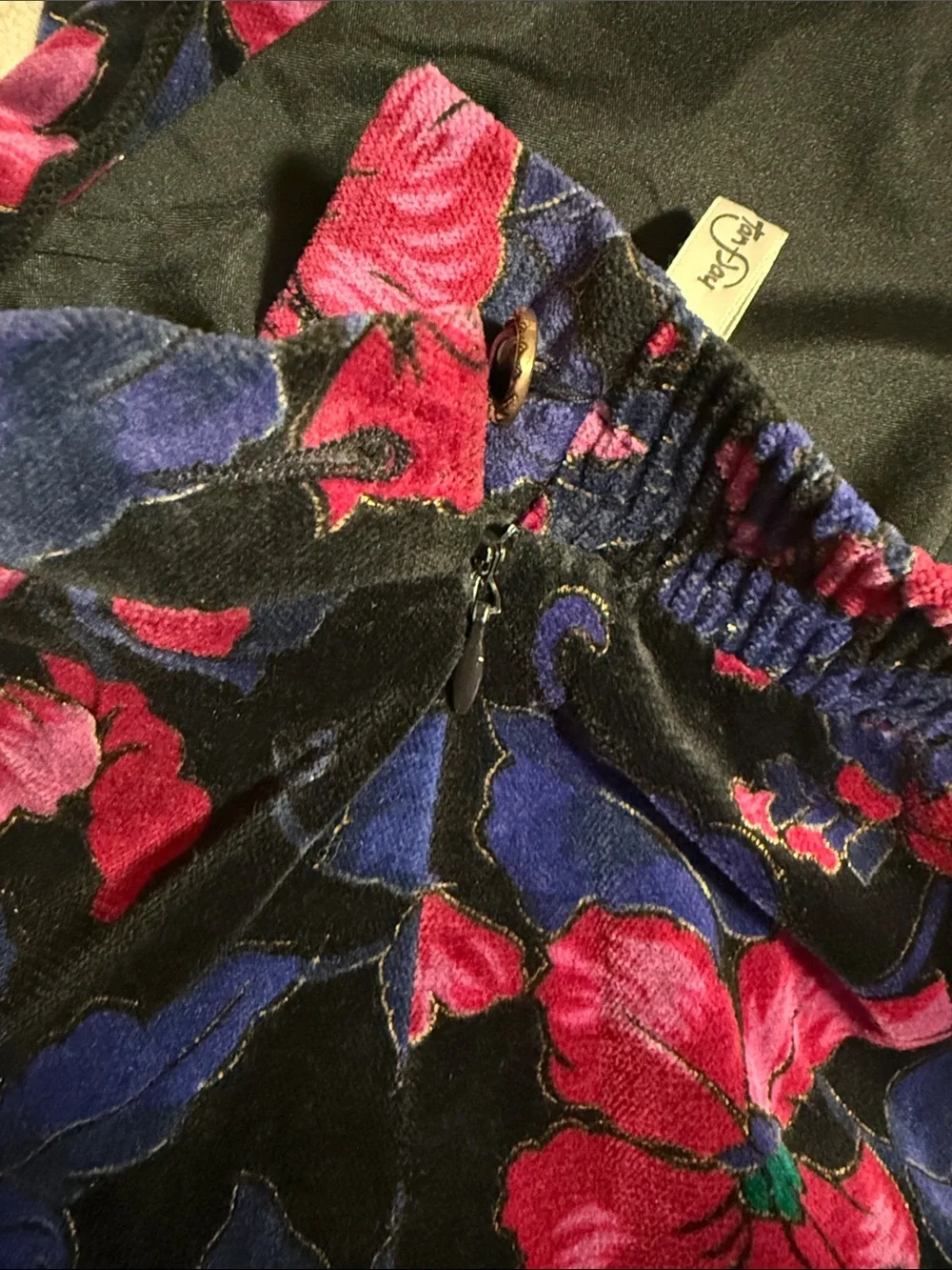 Women’s Vintage Navy Blue Floral Two-Piece Dress Set with Pink Accents